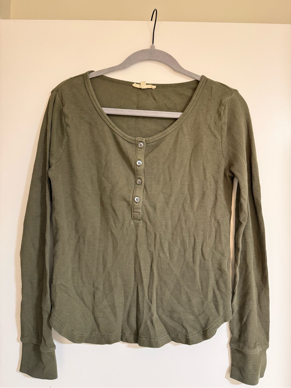 Madewell Waffle-Knit Scoopneck Henley Olive Green M - Picture 2 of 5